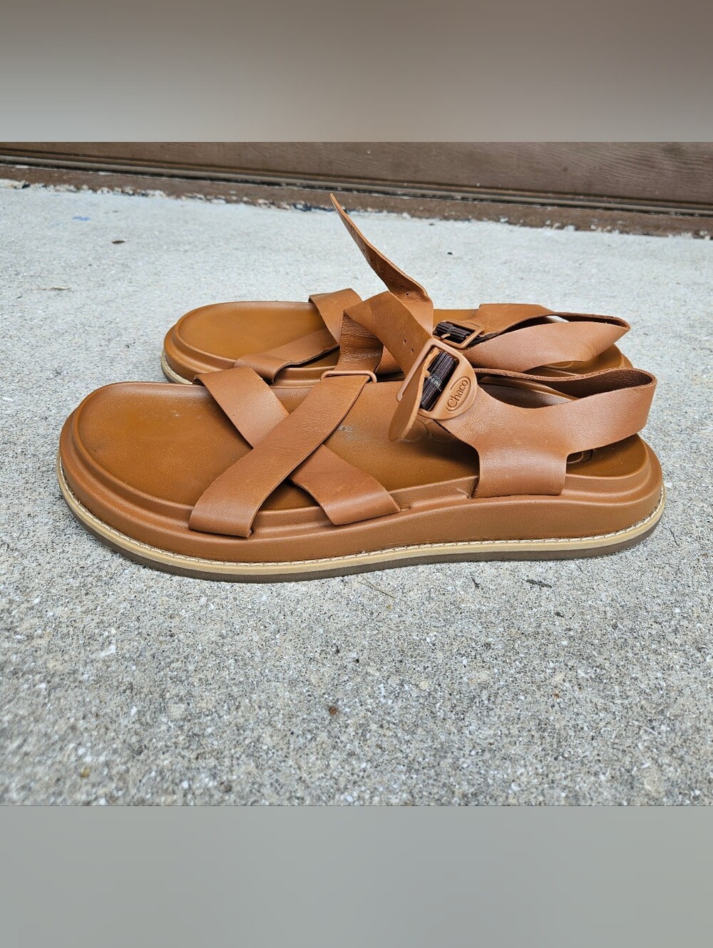 Chaco Tan Leather Strappy Platform Sandals
